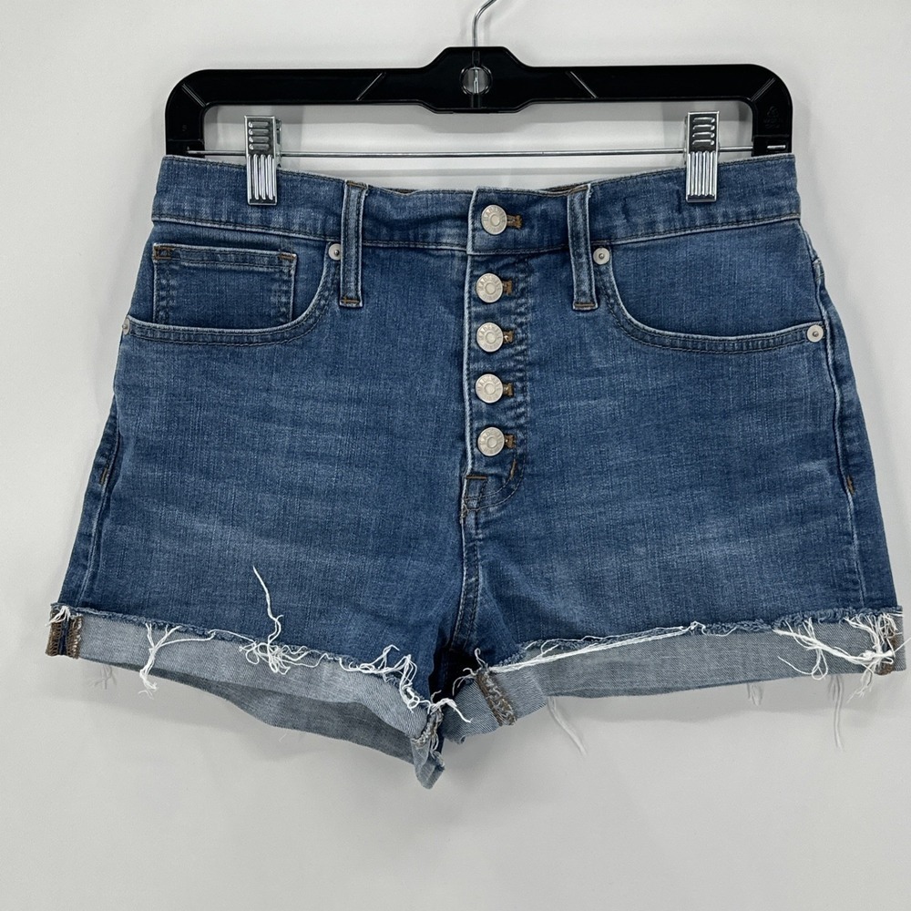 Madewell Womens High Rise Denim‎ Shorts Size 26 Blue Five Button Fly Raw Hem